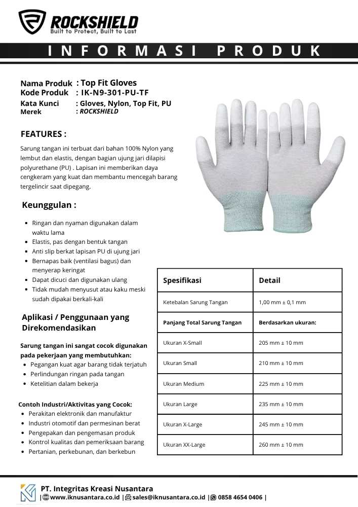 PU Top Fit Gloves Rockshield - Sarung Tangan Industri Berkualitas Tinggi