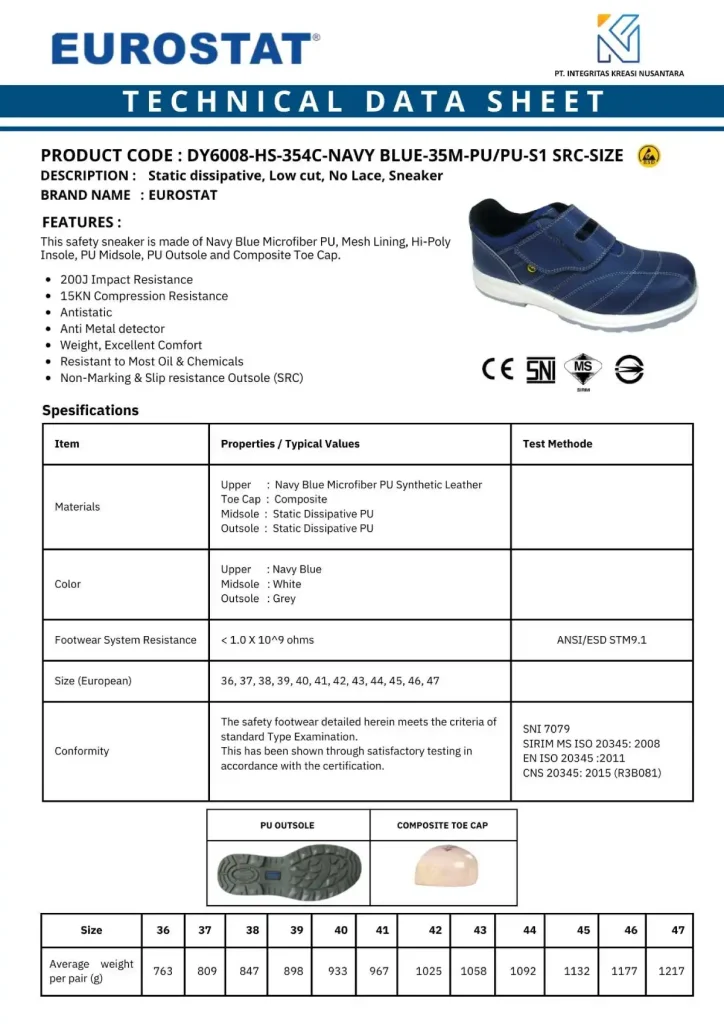 Spek sepatu safety sneaker anti static ringan