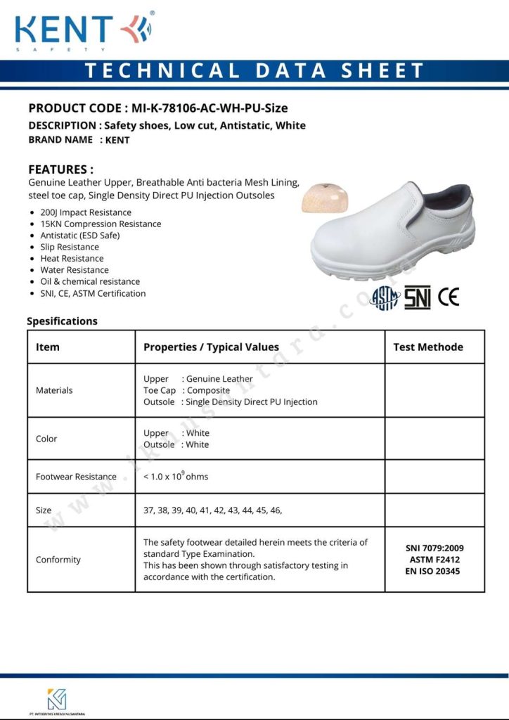 sepatu safety KENT antistatic all white composite toe cap impact resistance