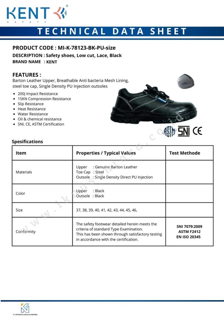 sepatu safety KENT Bali sol PU ujung besi safety basic impact resistance