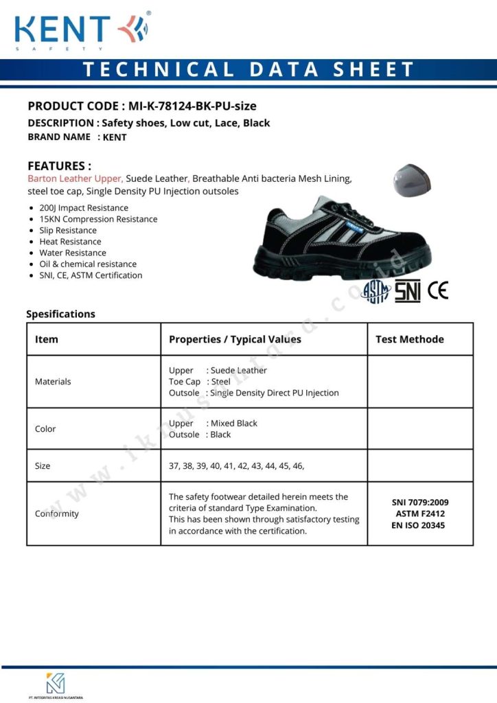 Kent safety shoes low cut tali steel toe cap kulit suede