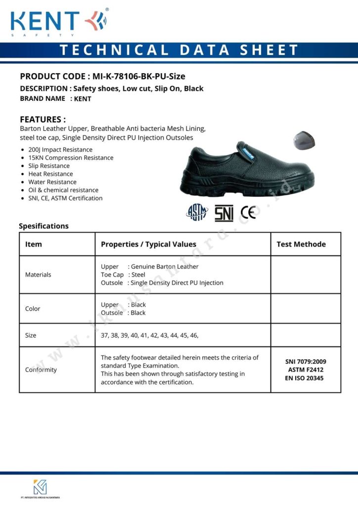 sepatu safety KENT papua safety basic steel toe cap compression resistance