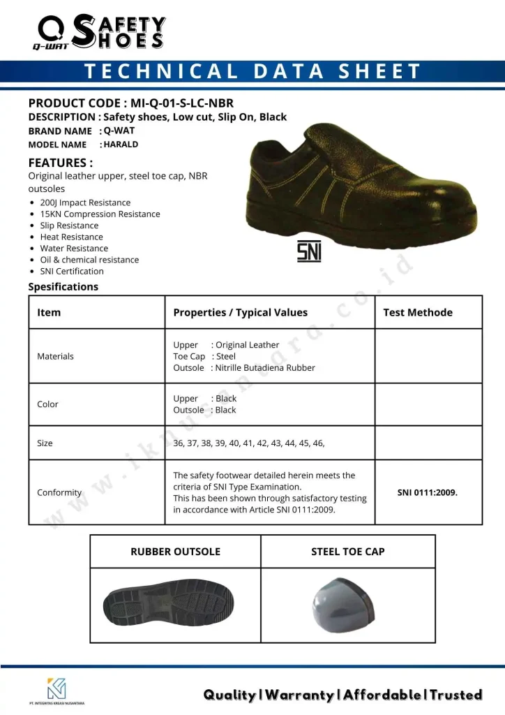 Q-wat Safety Shoes Tipe Harald anti slip standar SNI