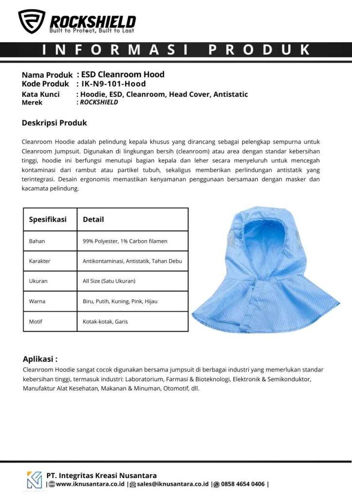 Technical data Sheet ESD Cleanroom Hoodie Antistatic